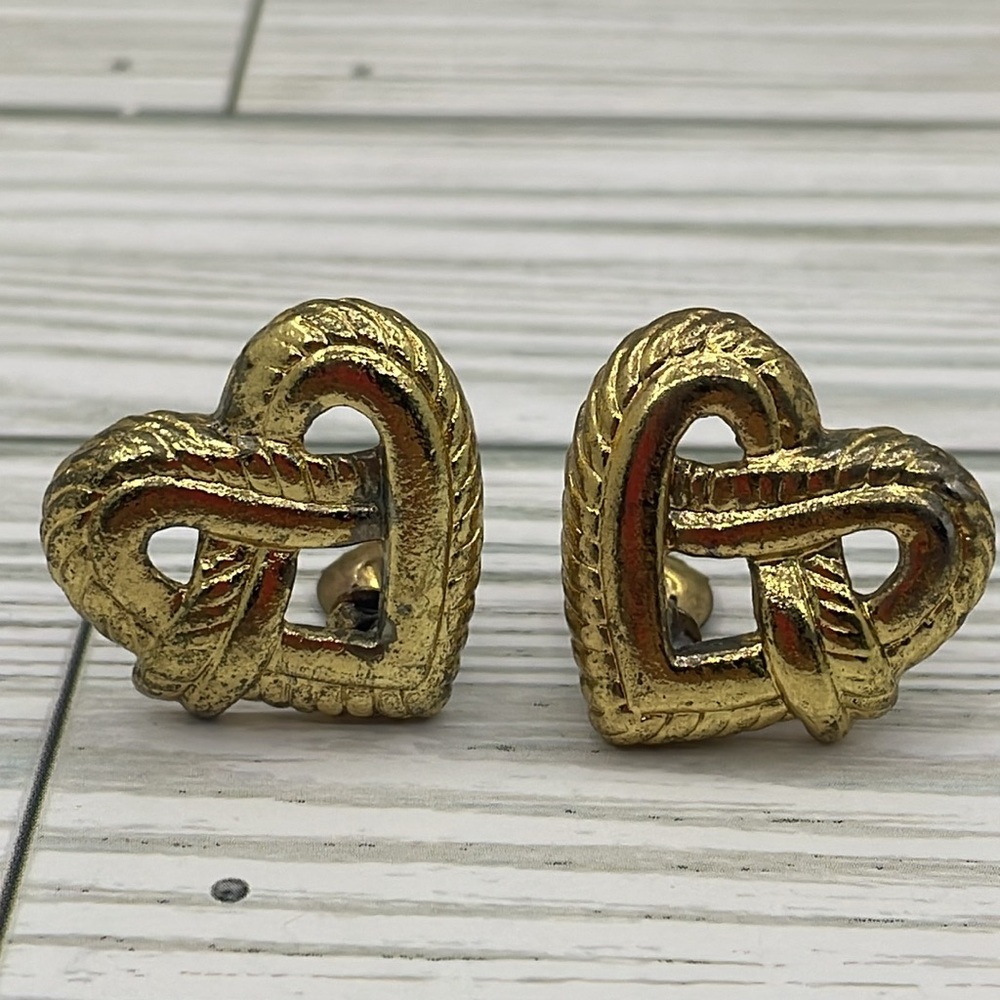 1990s Vintage Earrings with clip-on braided hearts